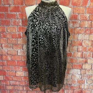 Belldini Metallic Gold Leopard Print Halter Neck Top‎